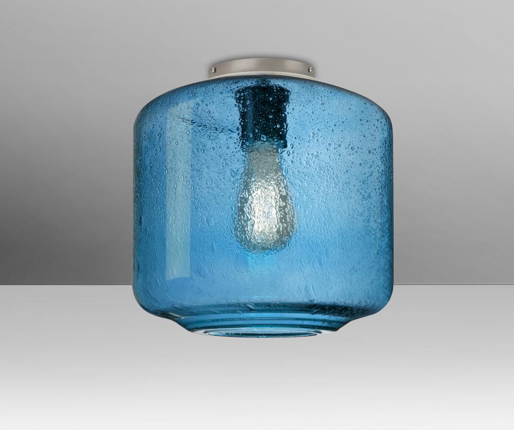 Besa Niles 10 Ceiling, Blue Bubble, Satin Nickel Finish, 1x4W LED Filament