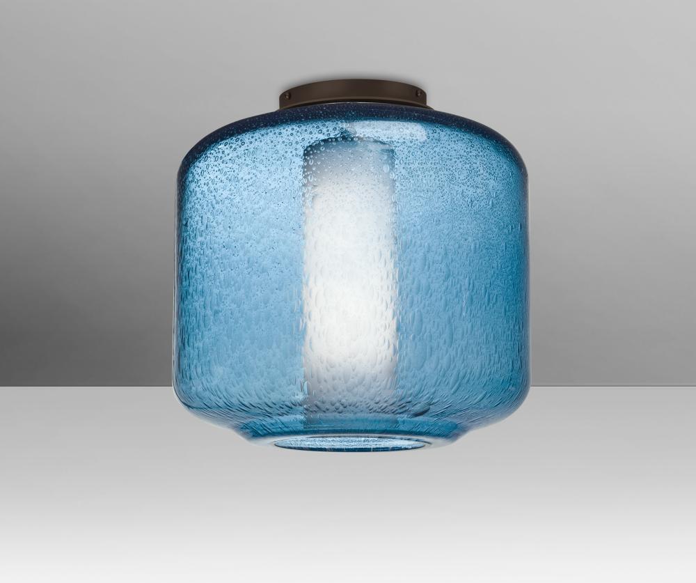 Besa Niles 10 Ceiling, Blue Bubble/Opal, Bronze Finish, 1x60W T10
