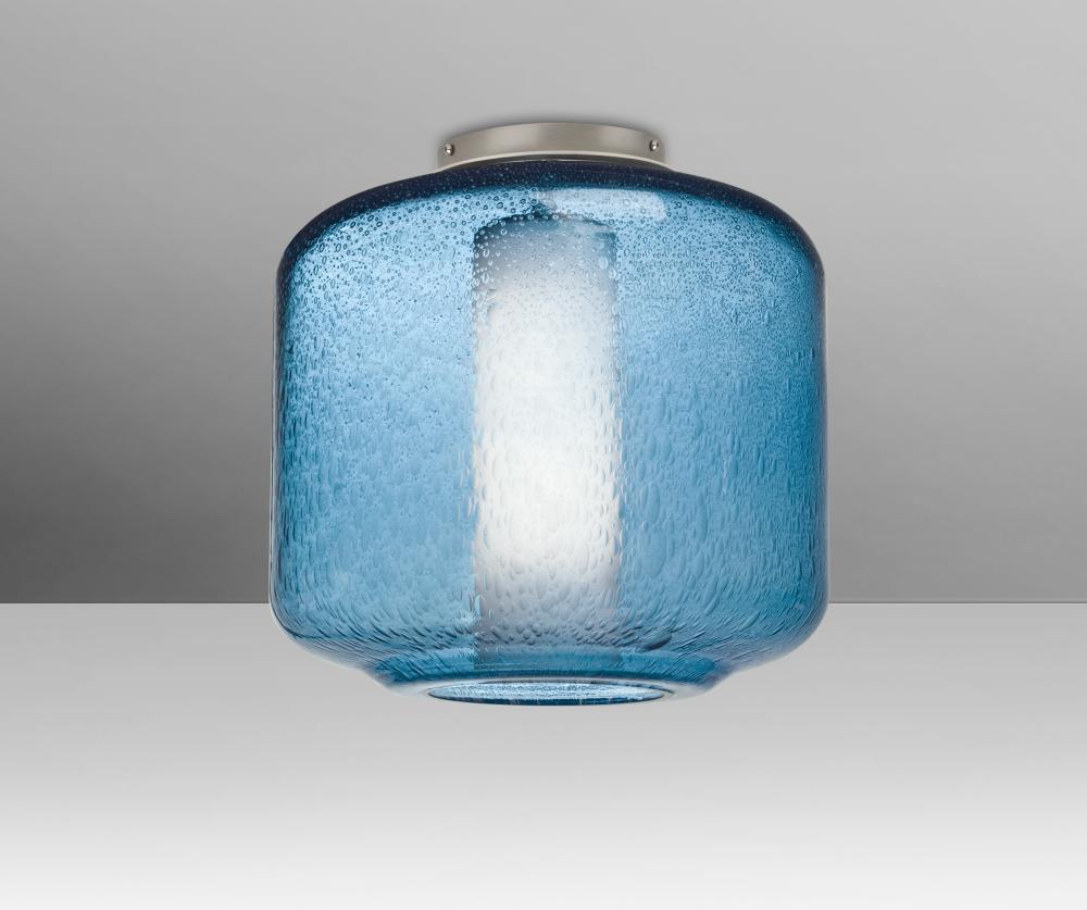 Besa Niles 10 Ceiling, Blue Bubble/Opal, Satin Nickel Finish, 1x60W T10