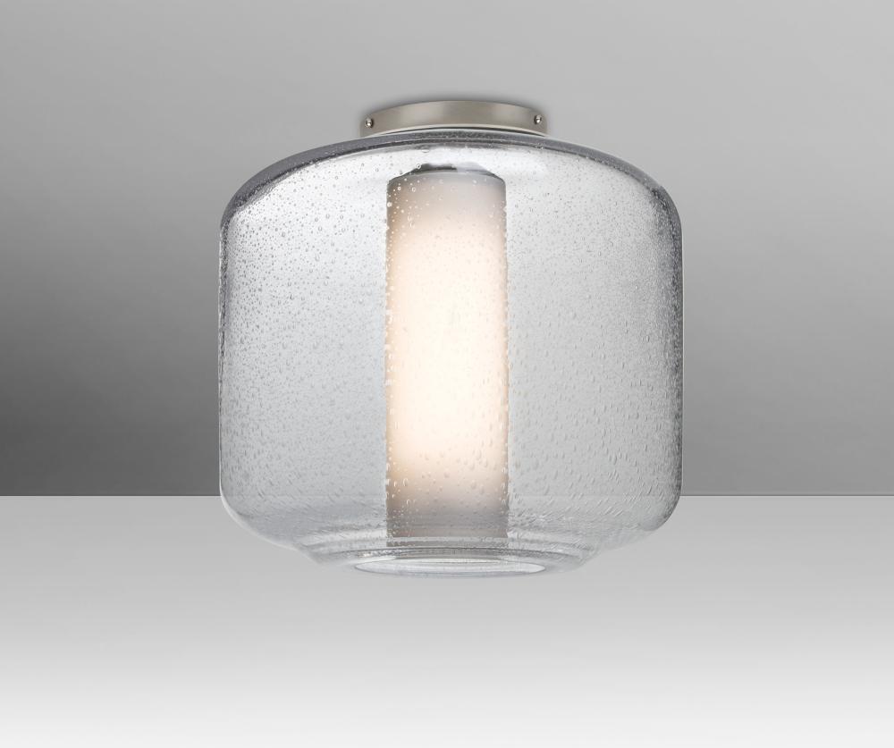 Besa Niles 10 Ceiling, Clear Bubble/Opal, Satin Nickel Finish, 1x60W T10