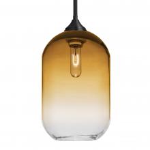 Besa Lighting 1TT-OMEGA12AM-BK - Besa, Omega 12 Stem Pendant,Amber/Clear, Black Finish, 1x60W MAX E26 Base