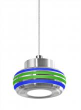 Besa Lighting 1XT-FLOW00-BLGR-LED-SN - Besa, Flower Cord Pendant, Blue/Green, Satin Nickel Finish, 1x6W LED
