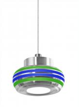 Besa Lighting 1XT-FLOW00-GRBL-LED-SN - Besa, Flower Cord Pendant, Green/Blue, Satin Nickel Finish, 1x6W LED