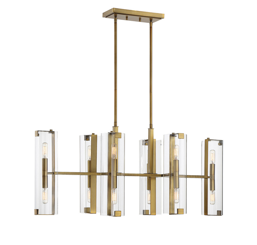 Winfield 12-Light Linear Chandelier in Warm Brass