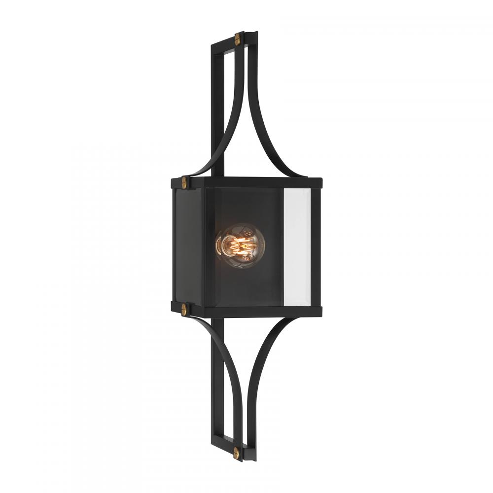 Raeburn 1-Light Outdoor Wall Lantern in Matte Black and Weathered Brushed Brass