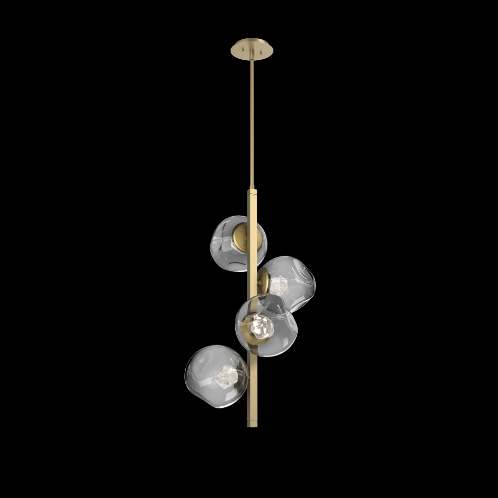 Luna 4pc Twisted Vine-Gilded Brass-Zircon Inner - Smoke Outer-Threaded Rod Suspension-LED 2700K