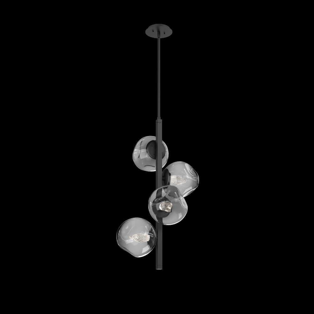 Luna 4pc Twisted Vine-Matte Black-Geo Inner - Smoke Outer-Threaded Rod Suspension-LED 3000K