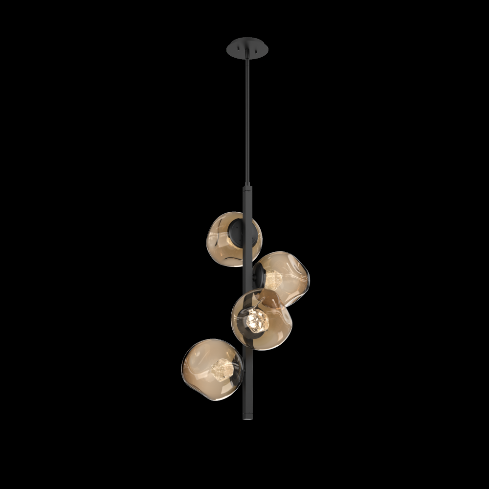 Luna 4pc Twisted Vine-Matte Black-Zircon Inner - Bronze Outer-Threaded Rod Suspension-LED 3000K