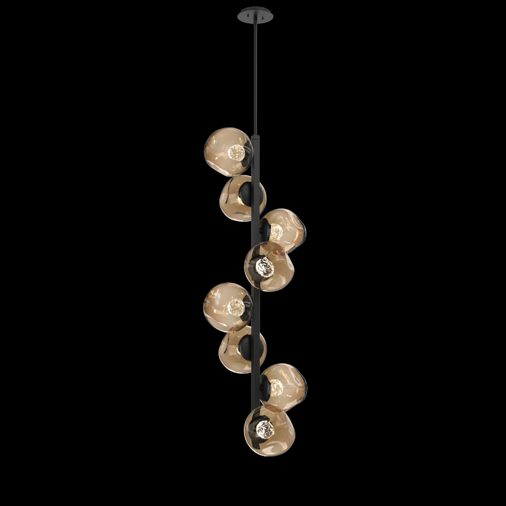 Luna 8pc Twisted Vine-Matte Black-Floret Inner - Bronze Outer-Threaded Rod Suspension-LED 3000K