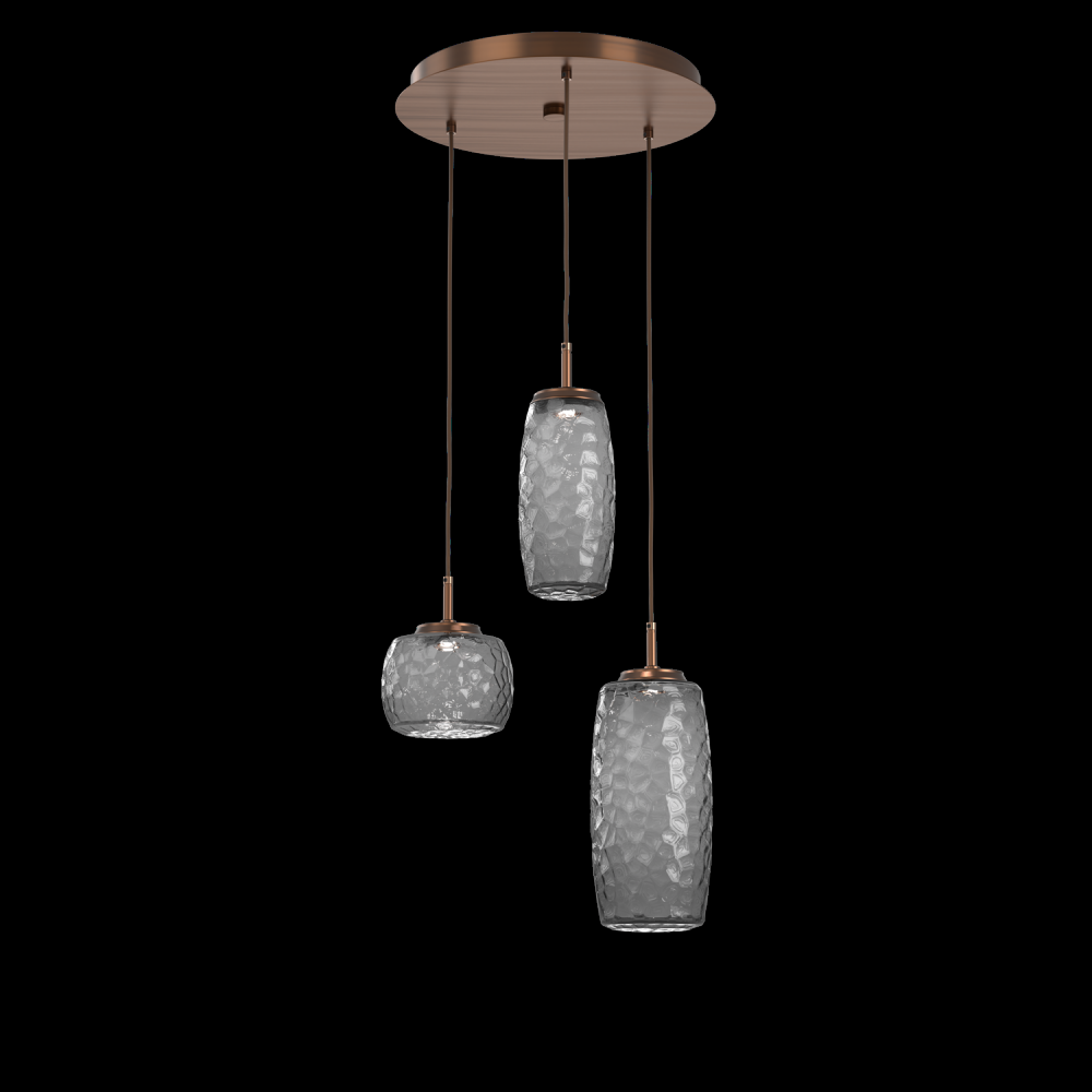 Vessel 3pc Round Multi-Pendant-Oil Rubbed Bronze-Smoke Blown Glass-Cloth Braided Cord-LED 2700K