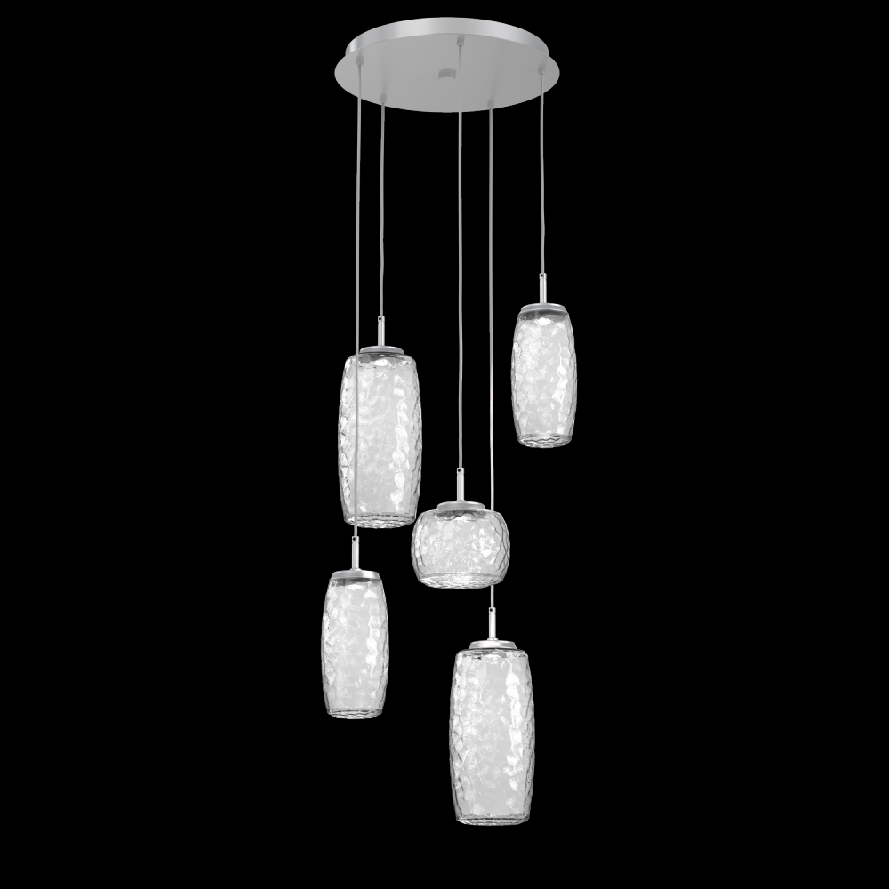 Vessel 5pc Round Multi-Pendant-Classic Silver-Clear Blown Glass-Cloth Braided Cord-LED 3000K
