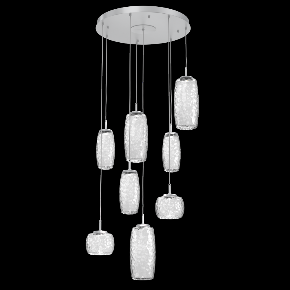 Vessel 8pc Round Multi-Pendant-Classic Silver-Clear Blown Glass-Cloth Braided Cord-LED 2700K