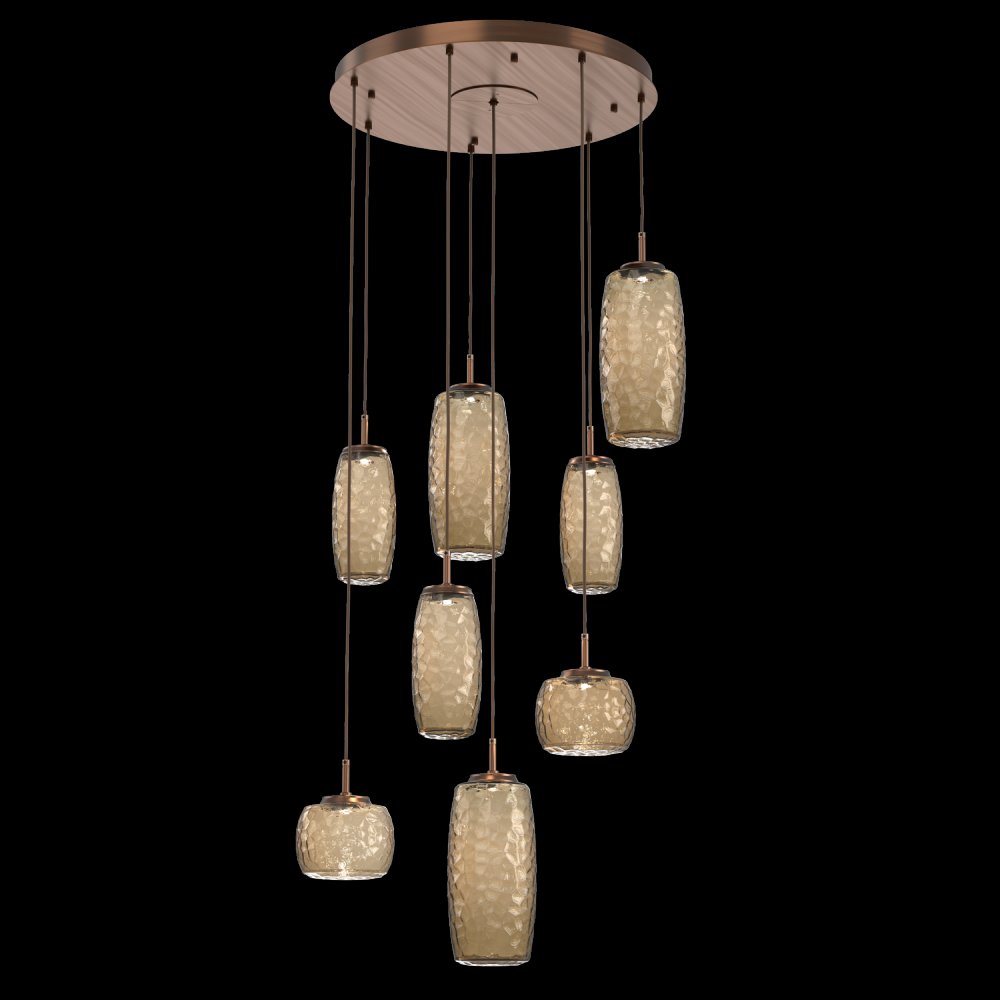 Vessel 8pc Round Multi-Pendant-Oil Rubbed Bronze-Bronze Blown Glass-Cloth Braided Cord-LED 2700K