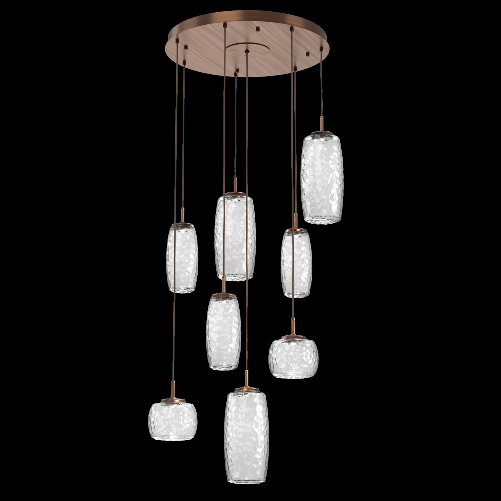 Vessel 8pc Round Multi-Pendant-Oil Rubbed Bronze-Clear Blown Glass-Cloth Braided Cord-LED 2700K