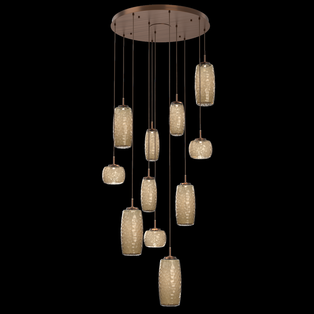 Vessel 11pc Round Multi-Pendant-Oil Rubbed Bronze-Bronze Blown Glass-Cloth Braided Cord-LED 2700K