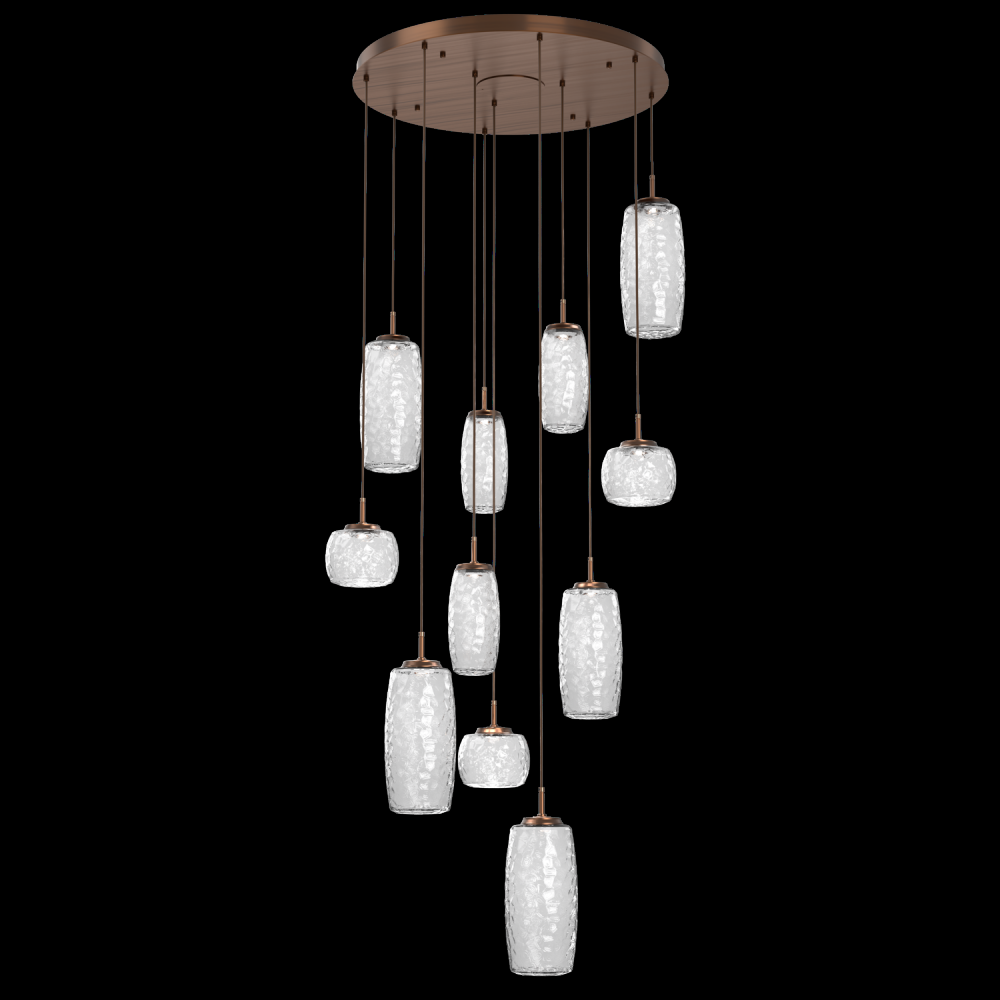 Vessel 11pc Round Multi-Pendant-Oil Rubbed Bronze-Clear Blown Glass-Cloth Braided Cord-LED 2700K