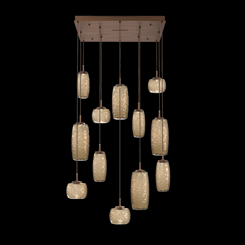 Vessel 12pc Square Multi-Pendant-Oil Rubbed Bronze-Bronze Blown Glass-Cloth Braided Cord-LED 2700K