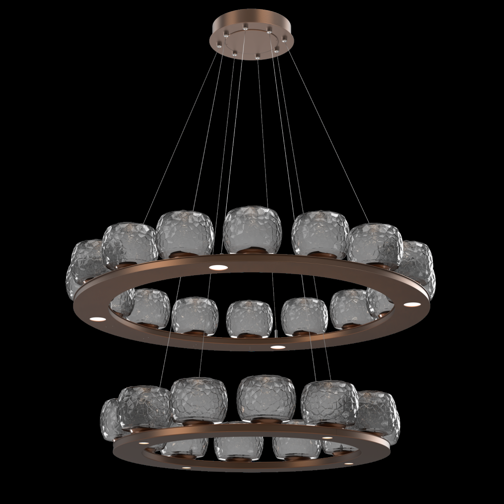 Vessel Two-Tier Platform Ring-Burnished Bronze-Smoke Blown Glass-Stainless Cable-LED 2700K