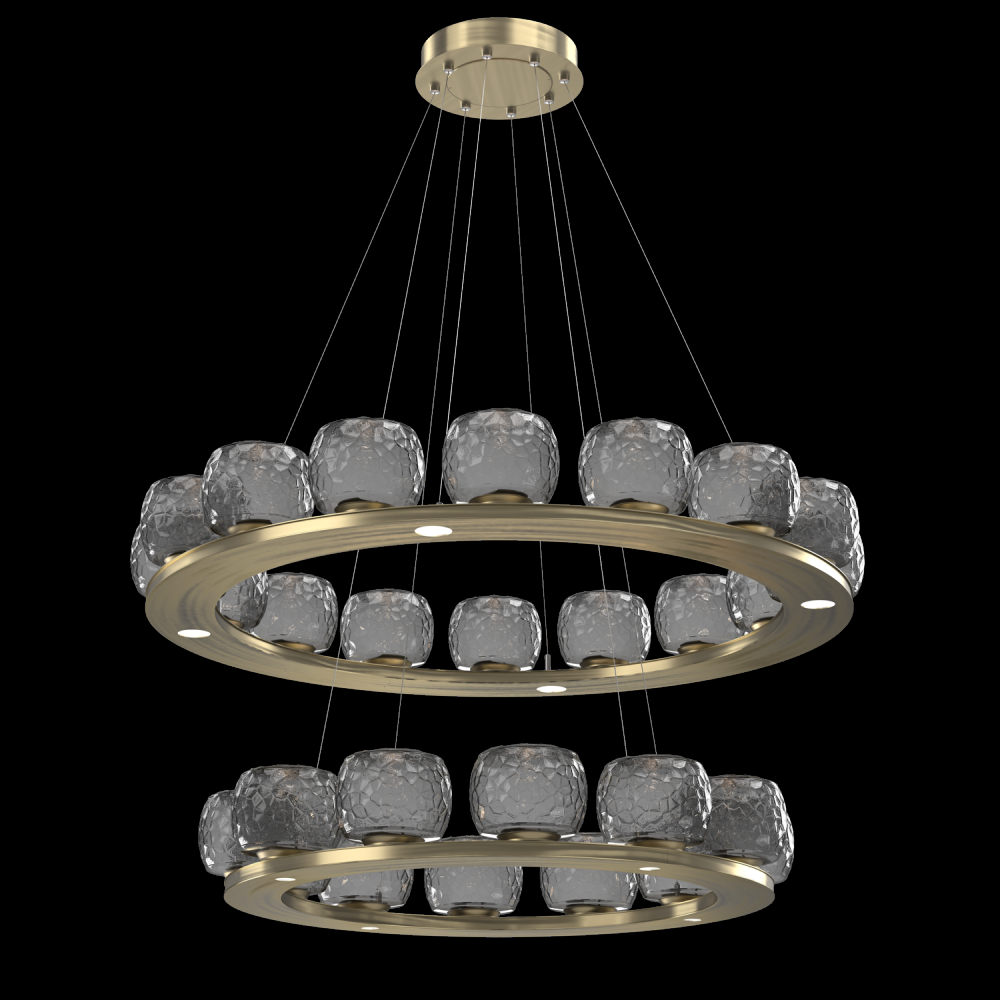 Vessel Two-Tier Platform Ring-Heritage Brass-Smoke Blown Glass-Stainless Cable-LED 2700K
