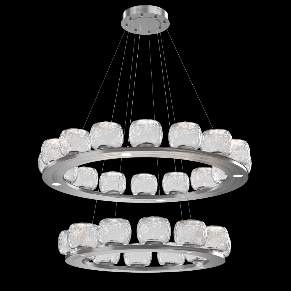 Vessel Two-Tier Platform Ring-Satin Nickel-Clear Blown Glass-Stainless Cable-LED 2700K