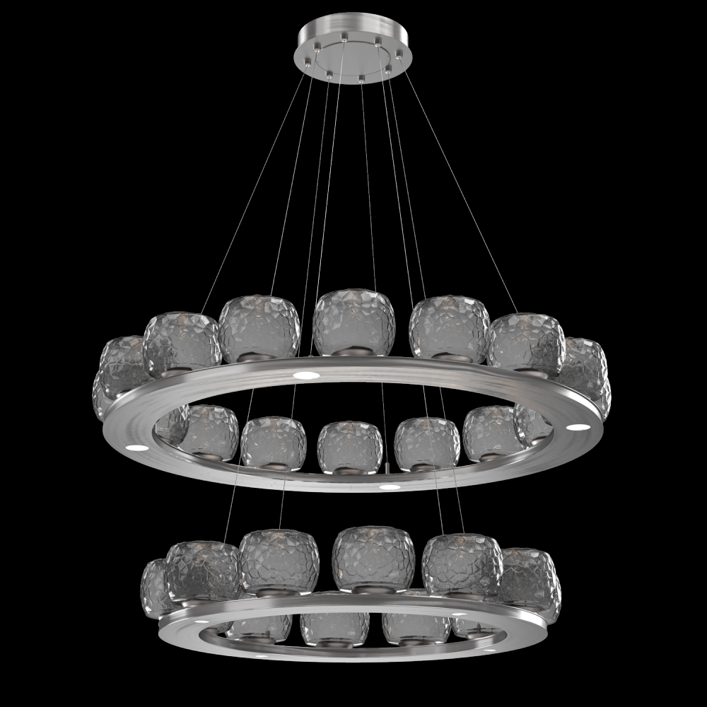 Vessel Two-Tier Platform Ring-Satin Nickel-Smoke Blown Glass-Stainless Cable-LED 2700K