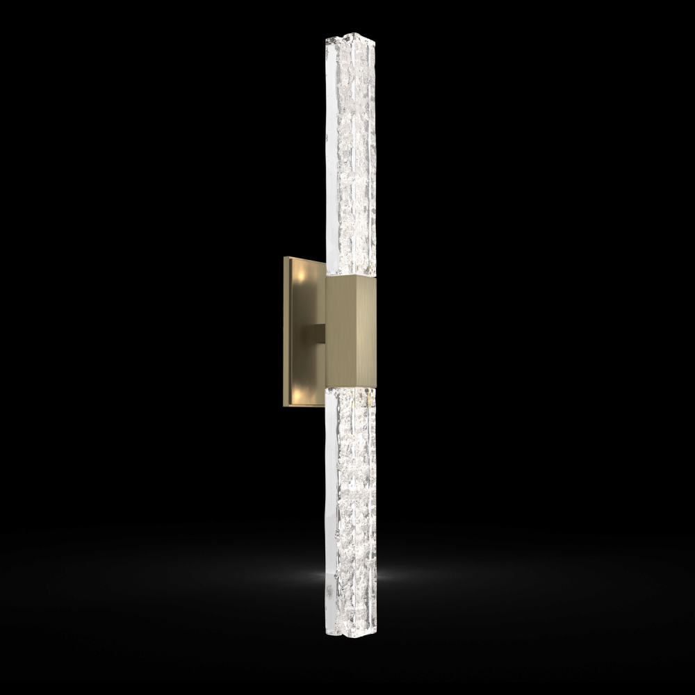 Axis Double Sconce-Heritage Brass-Clear Textured Cast Glass