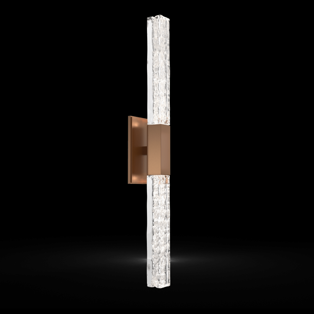 Axis Double Sconce-Novel Brass-Clear Textured Cast Glass