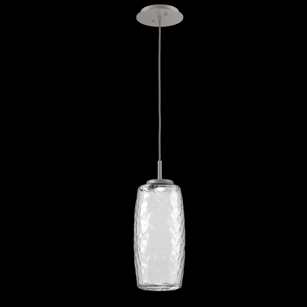 Vessel Pendant (Large)-Beige Silver-Clear Blown Glass-Cloth Braided Cord-LED 2700K