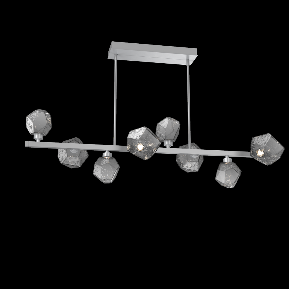Gem 8pc Twisted Branch-Classic Silver-Smoke Blown Glass-Threaded Rod Suspension-LED 2700K