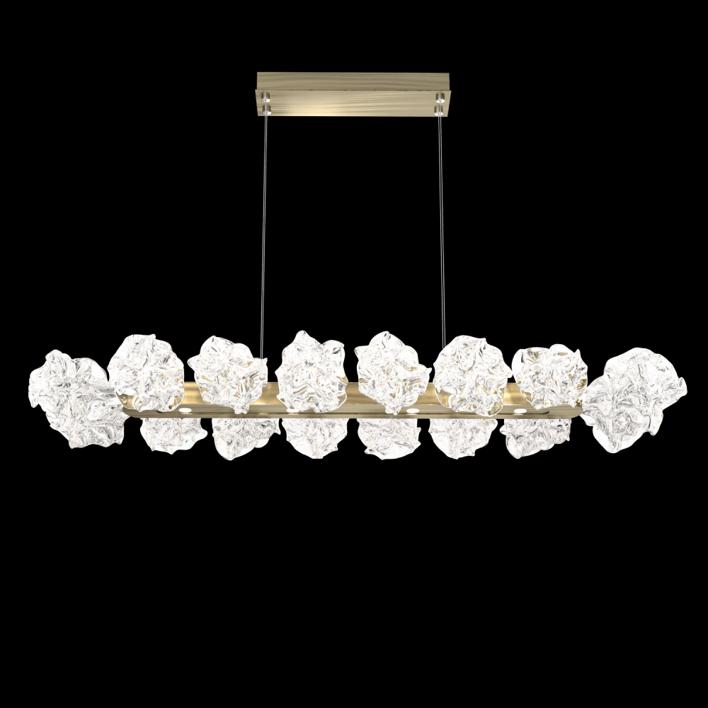 Blossom Linear Suspension 60&#34;W-Gilded Brass-Blossom Clear Blownglass