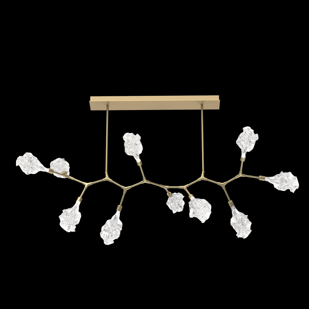 Blossom 10pc Branch-Gilded Brass-Blossom Clear Blown Glass