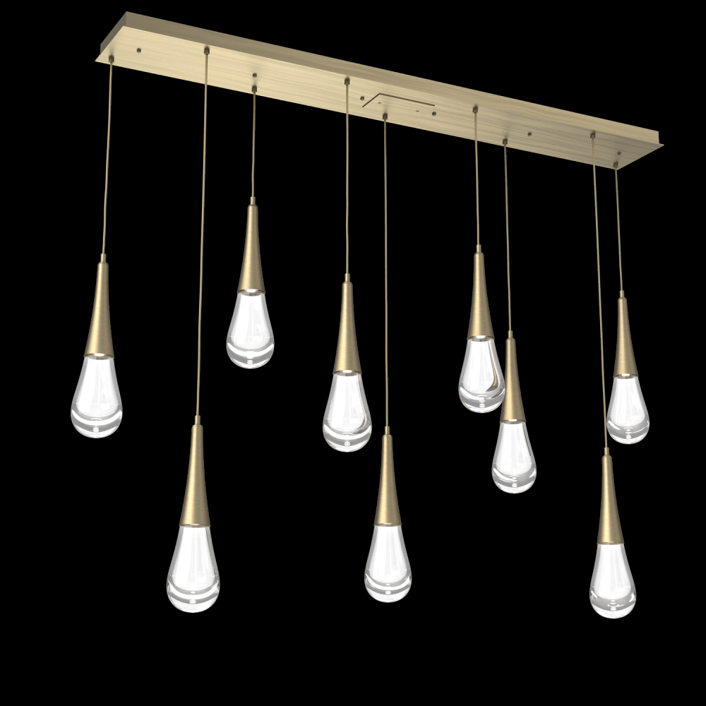 Raindrop Linear 9 PC.-Heritage Brass-Blown Glass