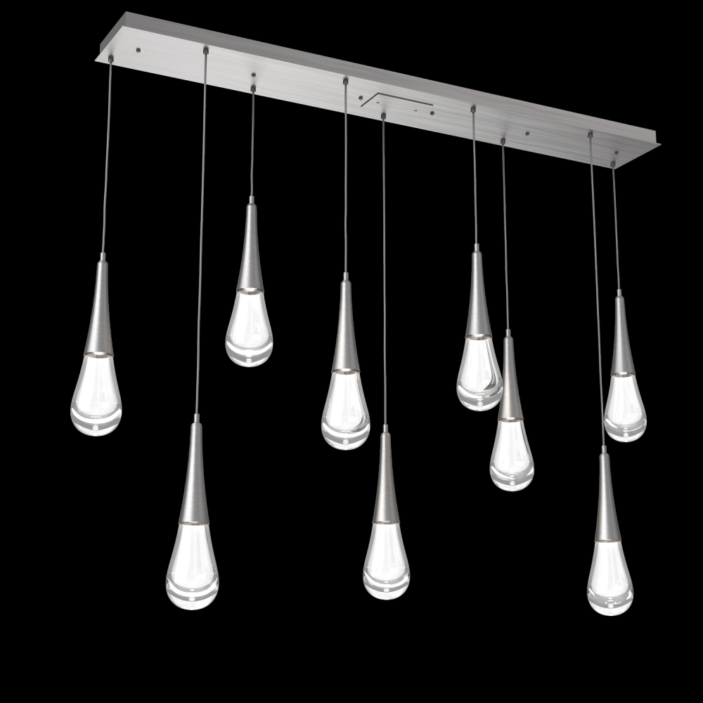 Raindrop Linear 9 PC.-Satin Nickel-Blown Glass