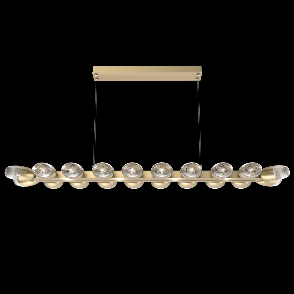 Pebble Linear Suspension 60&#34; Small Glass-Gilded Brass-Pebble Clear