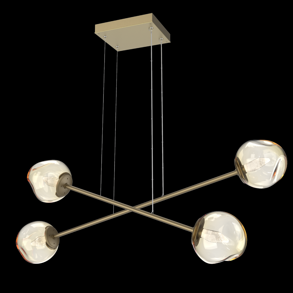 Luna Double Moda-Gilded Brass-Geo Inner - Amber Outer-Stainless Cable-LED 3000K