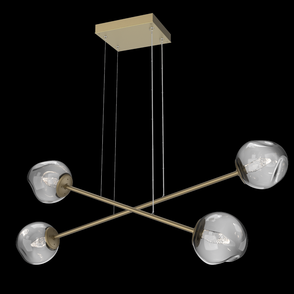 Luna Double Moda-Gilded Brass-Geo Inner - Smoke Outer-Stainless Cable-LED 3000K