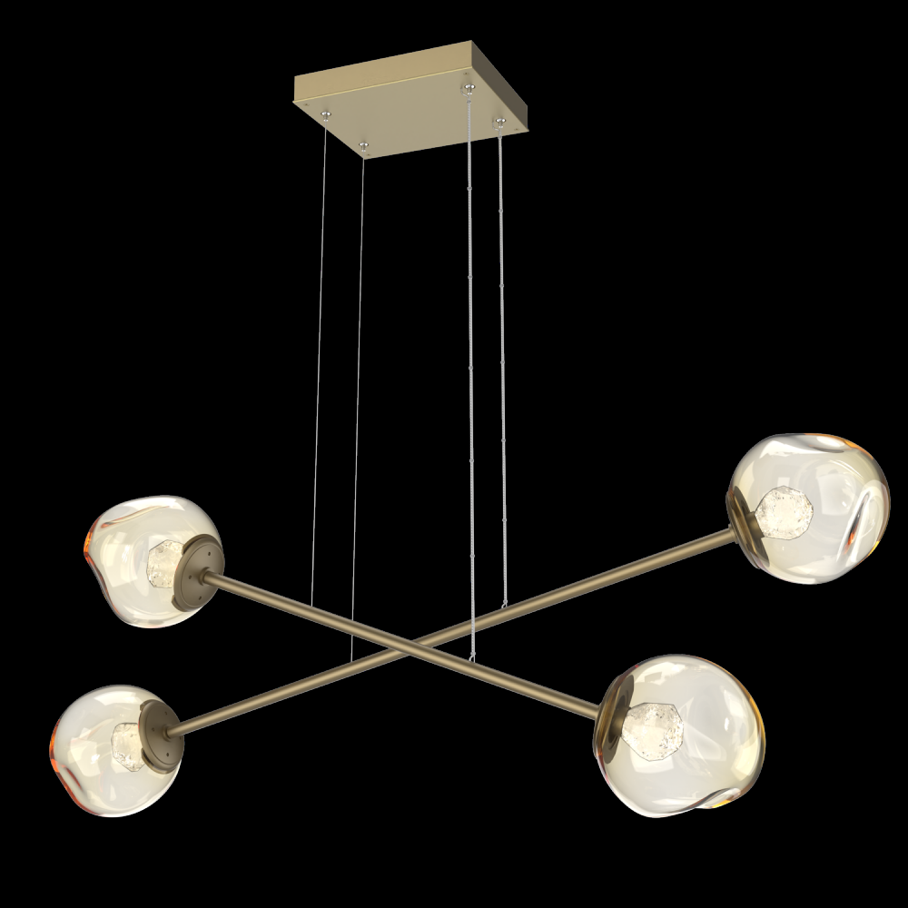 Luna Double Moda-Gilded Brass-Zircon Inner - Amber Outer-Stainless Cable-LED 3000K