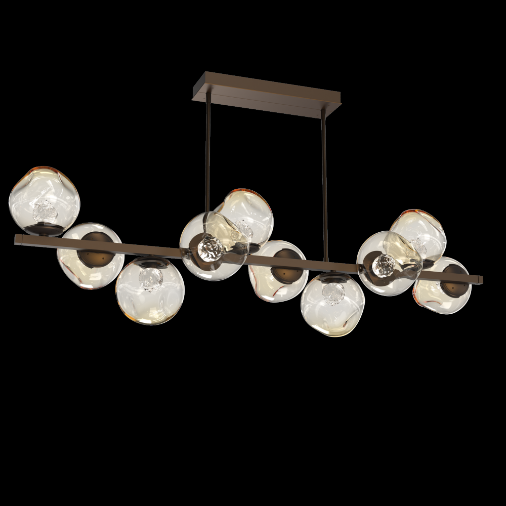 Luna 10pc Twisted Branch-Flat Bronze-Floret Inner - Amber Outer-Threaded Rod Suspension-LED 3000K