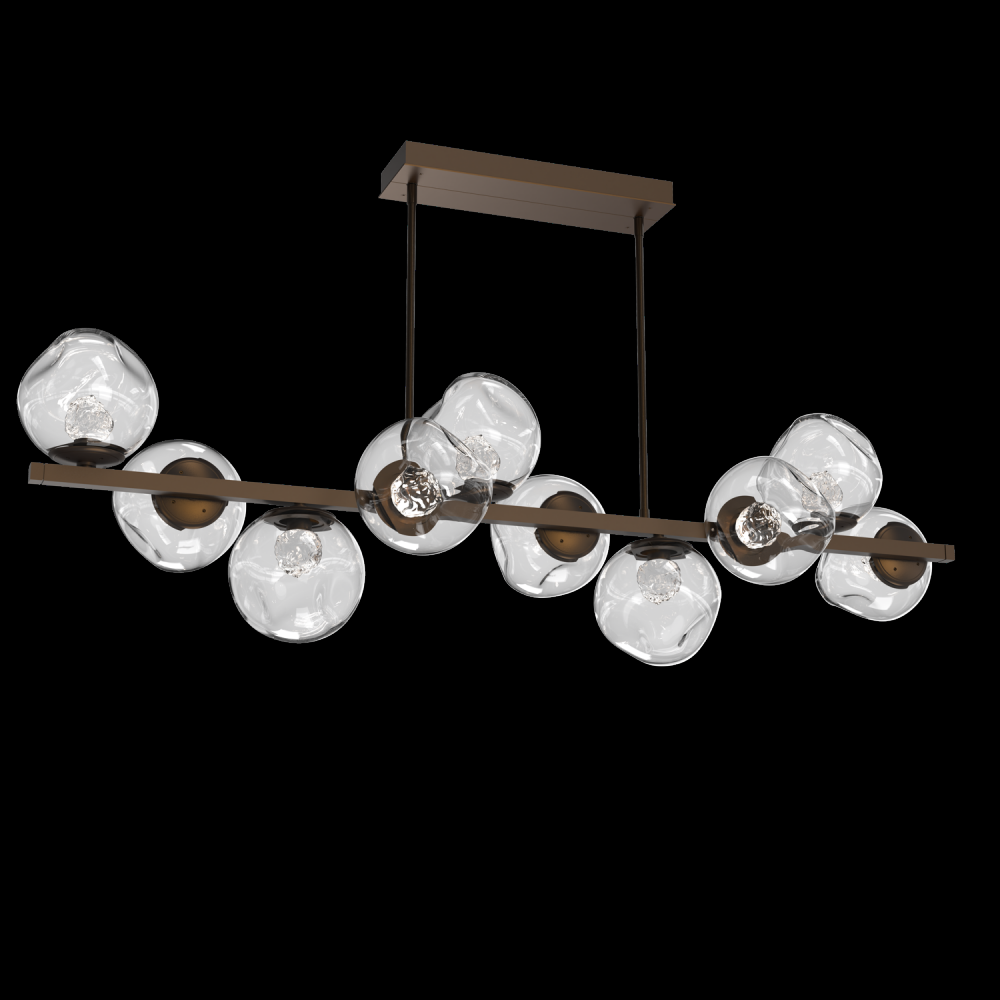 Luna 10pc Twisted Branch-Flat Bronze-Floret Inner - Clear Outer-Threaded Rod Suspension-LED 2700K
