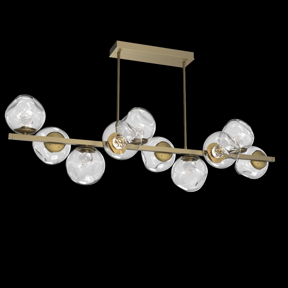 Luna 10pc Twisted Branch-Gilded Brass-Floret Inner - Clear Outer-Threaded Rod Suspension-LED 3000K