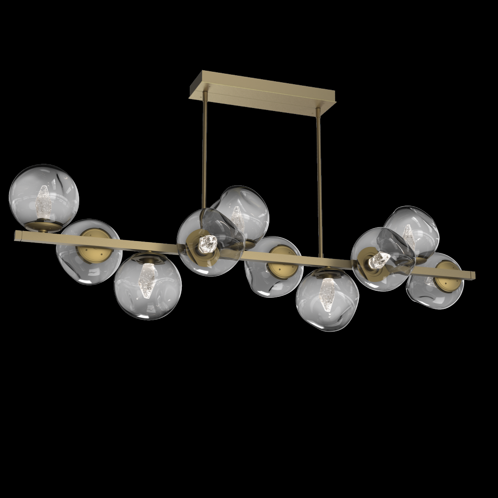 Luna 10pc Twisted Branch-Gilded Brass-Geo Inner - Smoke Outer-Threaded Rod Suspension-LED 3000K