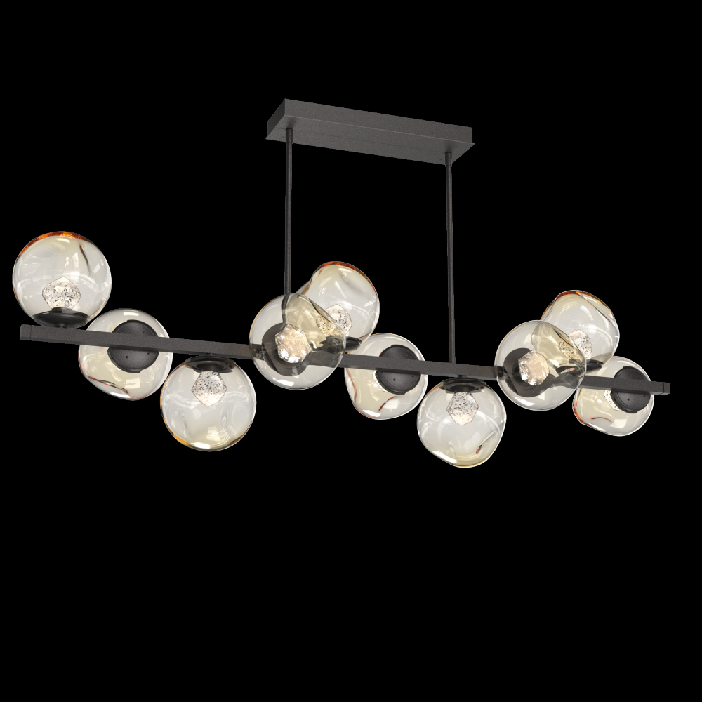 Luna 10pc Twisted Branch-Graphite-Zircon Inner - Amber Outer-Threaded Rod Suspension-LED 3000K
