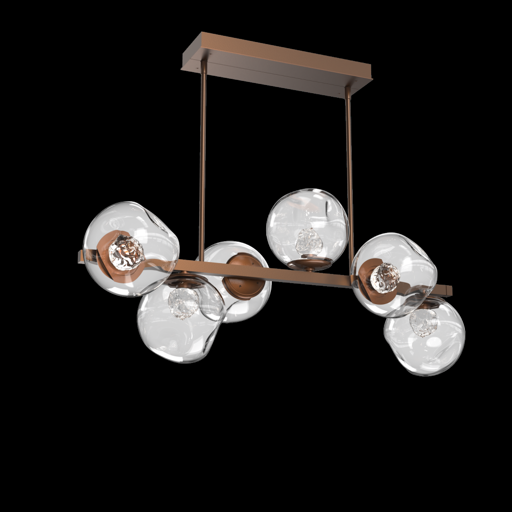 Luna 6pc Twisted Branch-Burnished Bronze-Floret Inner - Clear Outer-Threaded Rod Suspension-LED