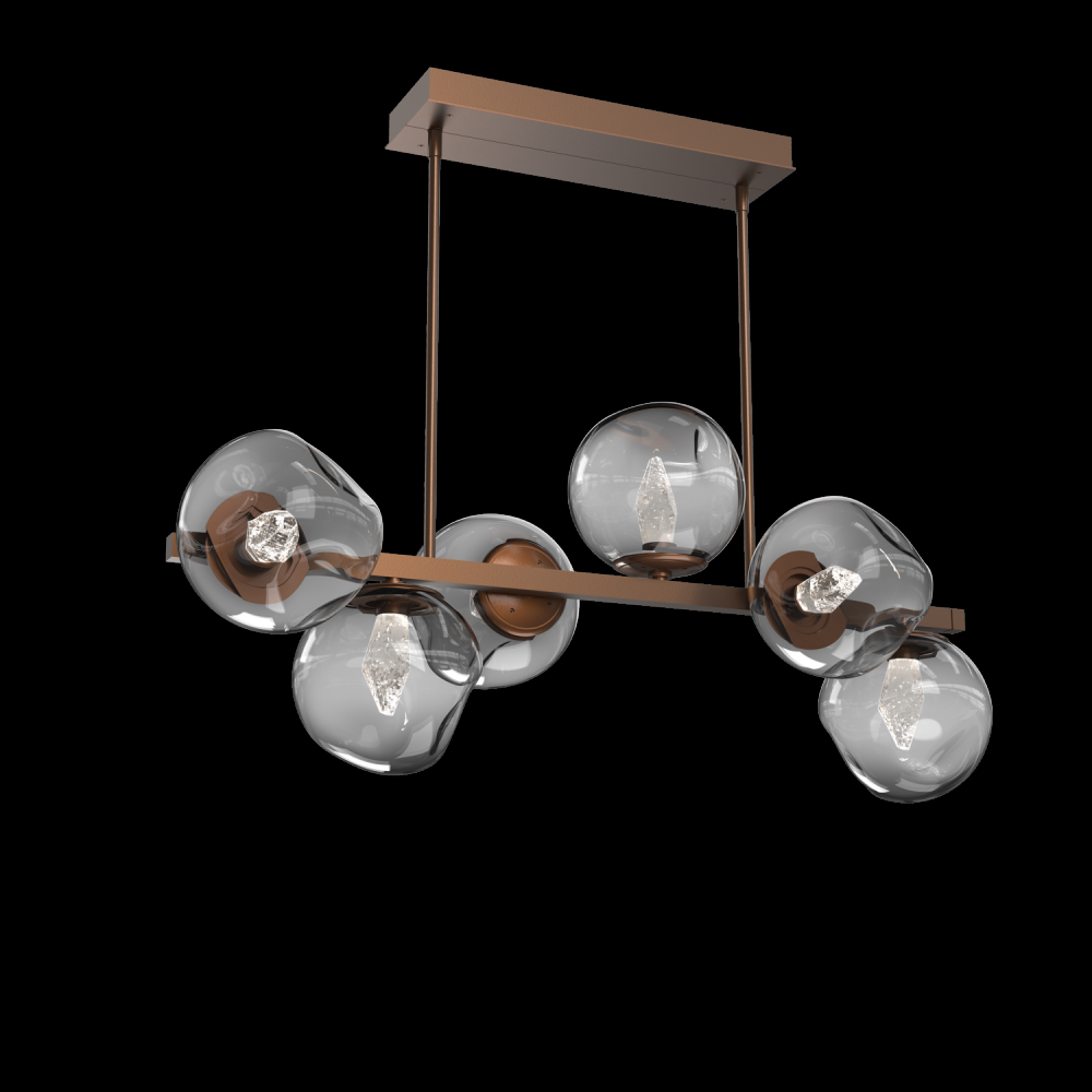 Luna 6pc Twisted Branch-Burnished Bronze-Geo Inner - Smoke Outer-Threaded Rod Suspension-LED 3000K