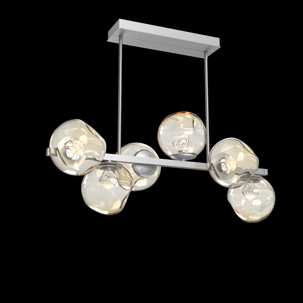 Luna 6pc Twisted Branch-Classic Silver-Zircon Inner - Amber Outer-Threaded Rod Suspension-LED 3000K