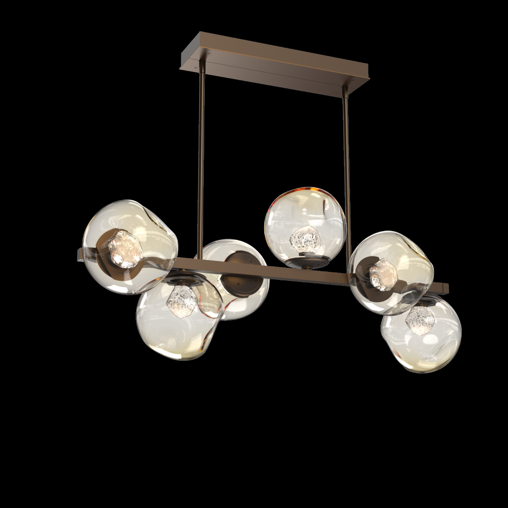 Luna 6pc Twisted Branch-Flat Bronze-Zircon Inner - Amber Outer-Threaded Rod Suspension-LED 3000K