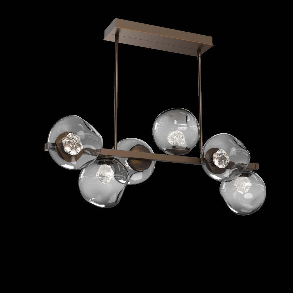 Luna 6pc Twisted Branch-Flat Bronze-Zircon Inner - Smoke Outer-Threaded Rod Suspension-LED 2700K