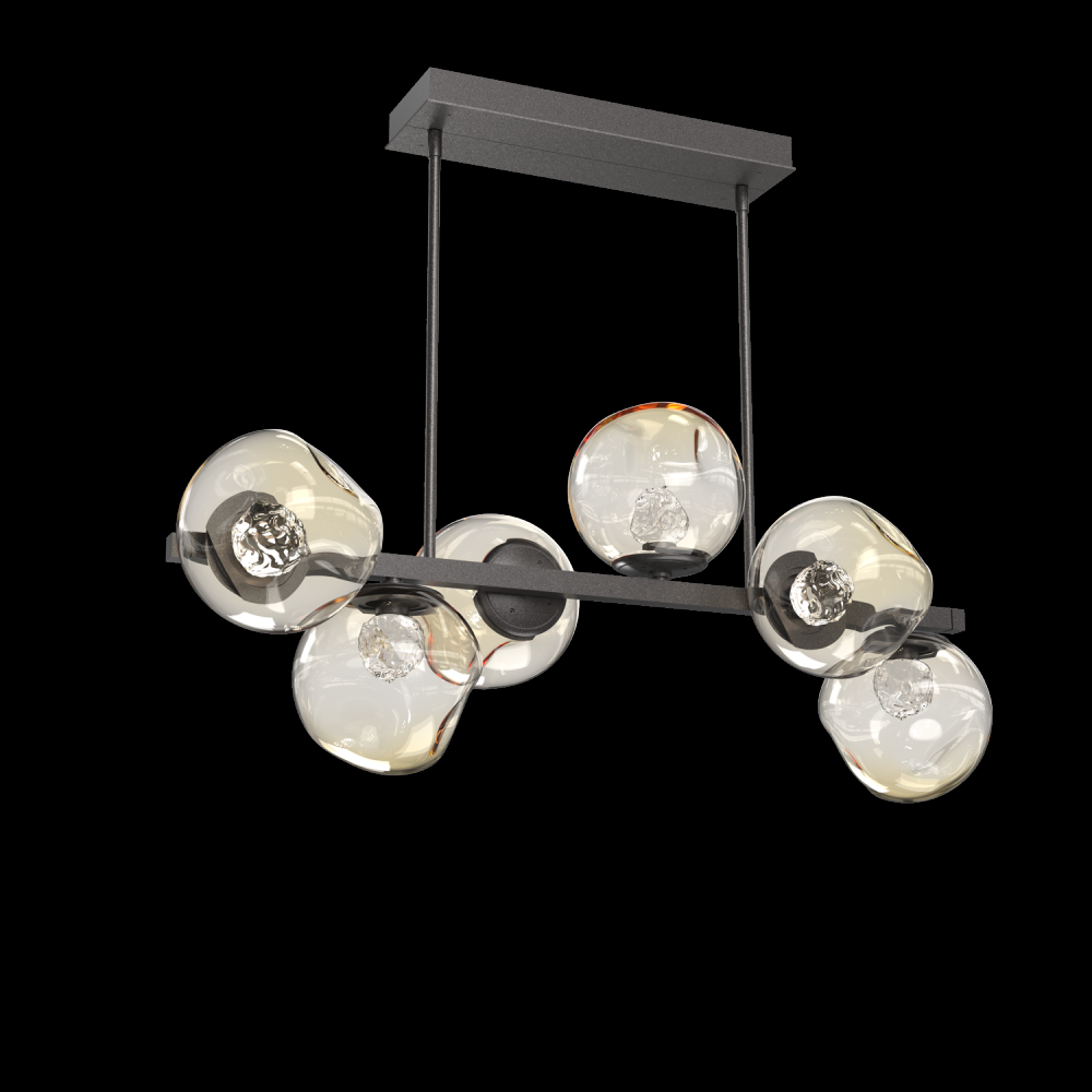 Luna 6pc Twisted Branch-Graphite-Floret Inner - Amber Outer-Threaded Rod Suspension-LED 3000K