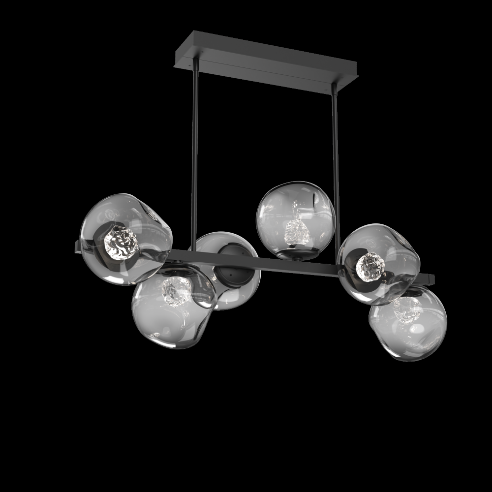 Luna 6pc Twisted Branch-Matte Black-Floret Inner - Smoke Outer-Threaded Rod Suspension-LED 2700K