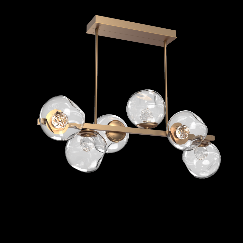 Luna 6pc Twisted Branch-Novel Brass-Floret Inner - Clear Outer-Threaded Rod Suspension-LED 2700K